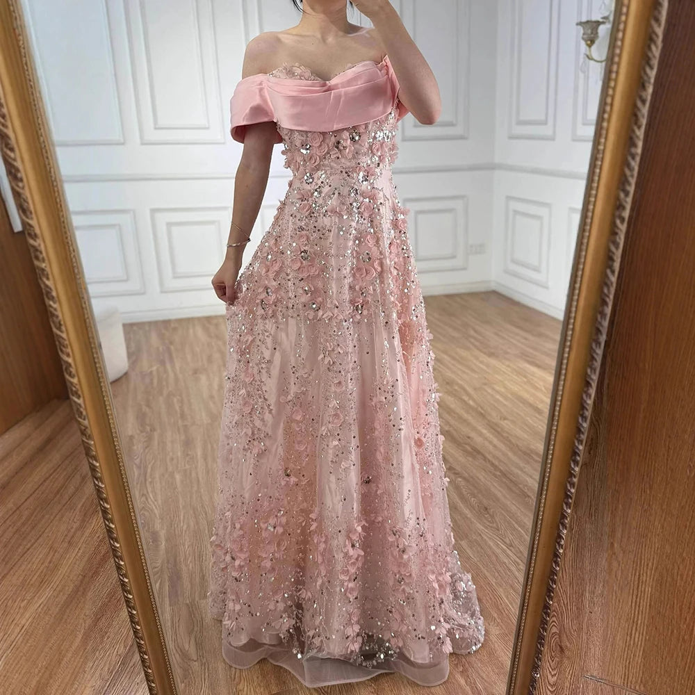 Luxury Pink A-Line Evening Dress with 3D Flowers & Beads LA73157 SERENE HILL Luxury Pink A-Line Evening Dress with 3D Flowers & Beads LA73157 SERENE HILL