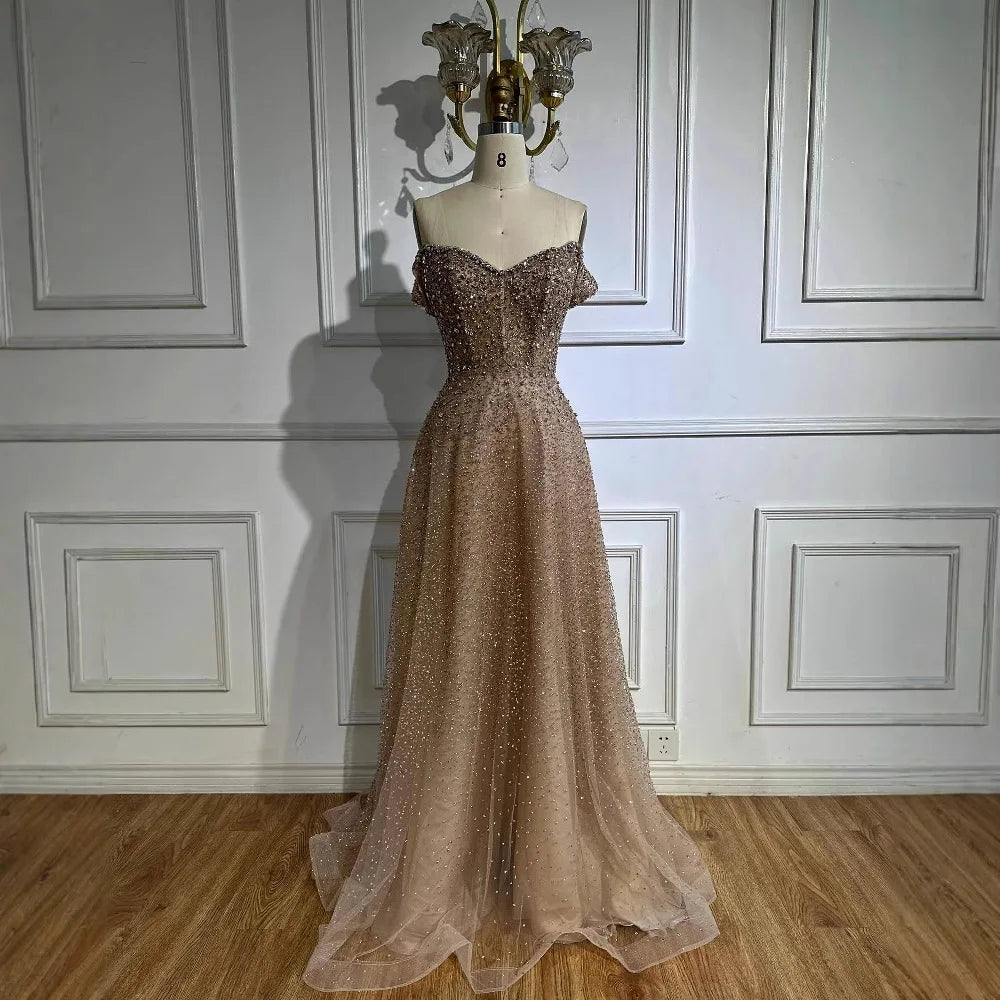 Caramel Luxury Designer Off the Shoulder A Line Arabic Evening Dress SERENE HILL Caramel Luxury Designer Off the Shoulder A Line Arabic Evening Dress SERENE HILL