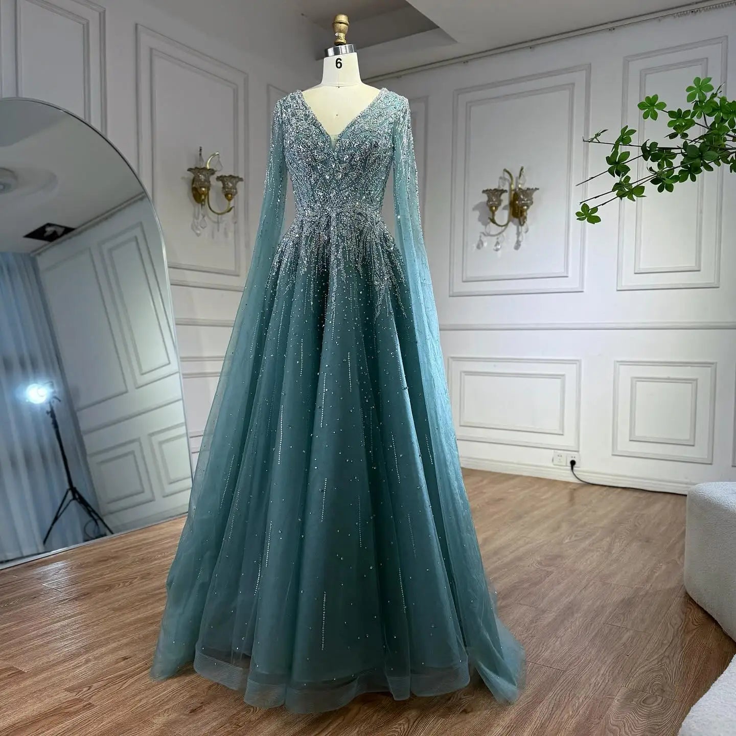 Luxury Caramel Dubai Evening Dress with Cape LA73269 - SERENE HILL