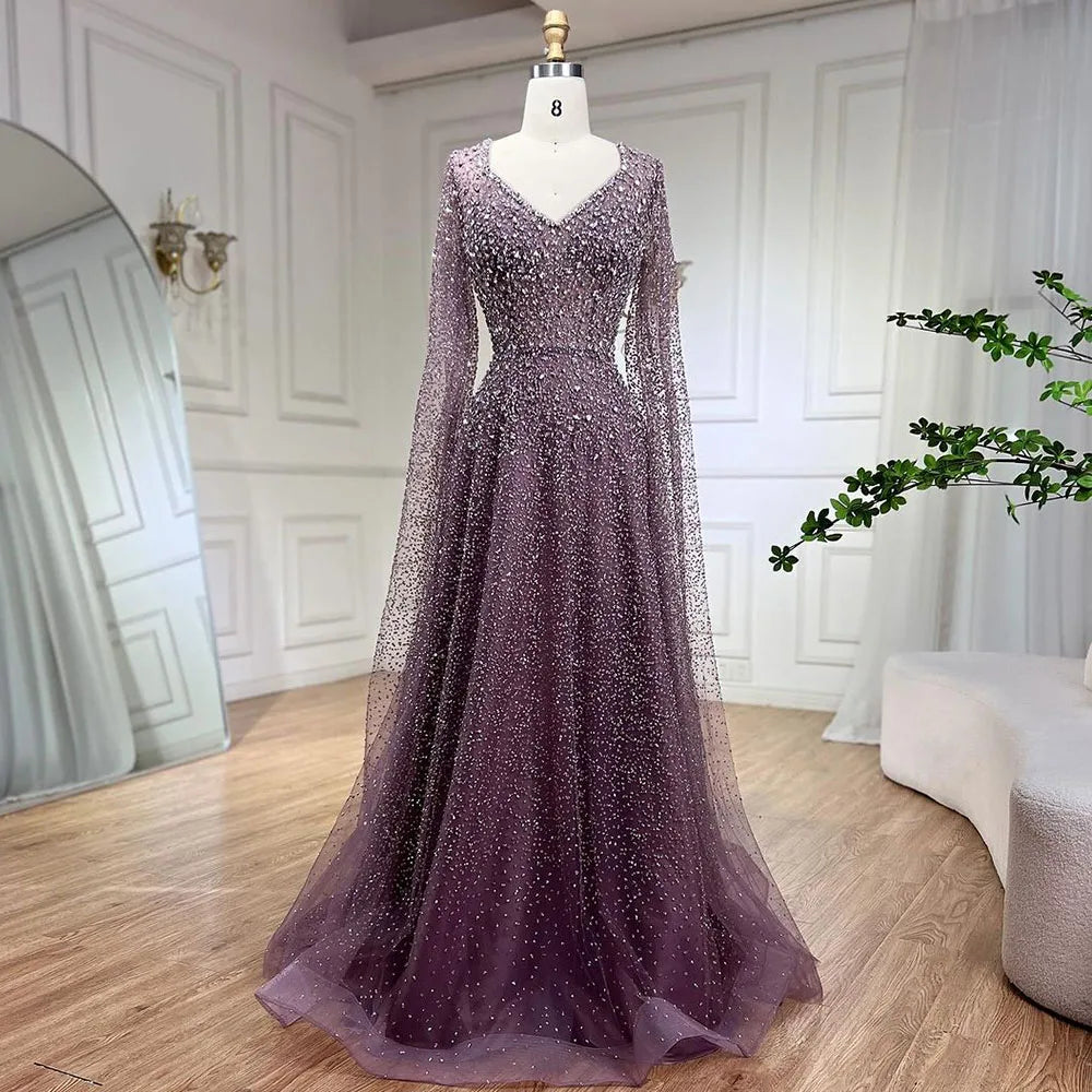 Luxury Purple A-Line Evening Dress with Cape Sleeves Plus Size LA72147A SERENE HILL Luxury Purple A-Line Evening Dress with Cape Sleeves Plus Size LA72147A SERENE HILL