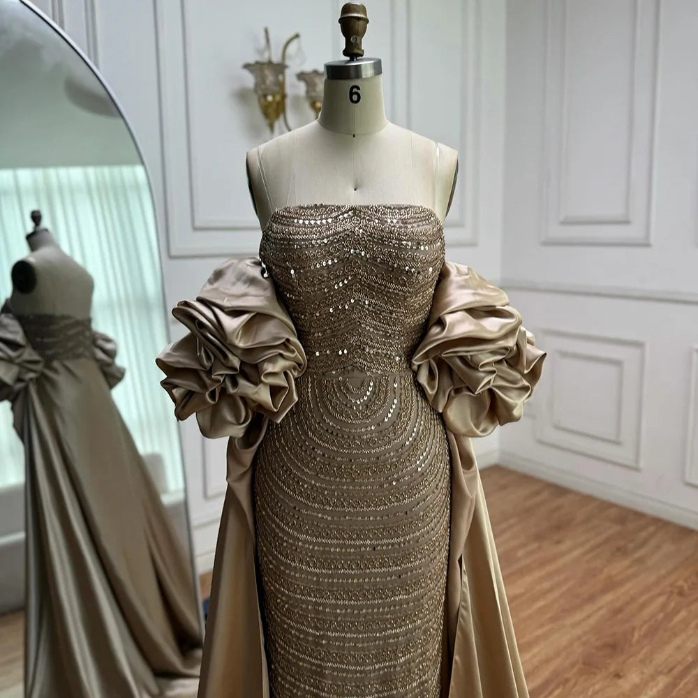 Luxury Arabic Dusty Rose Evening Dresses with Cape LA72543 - SERENE HILL