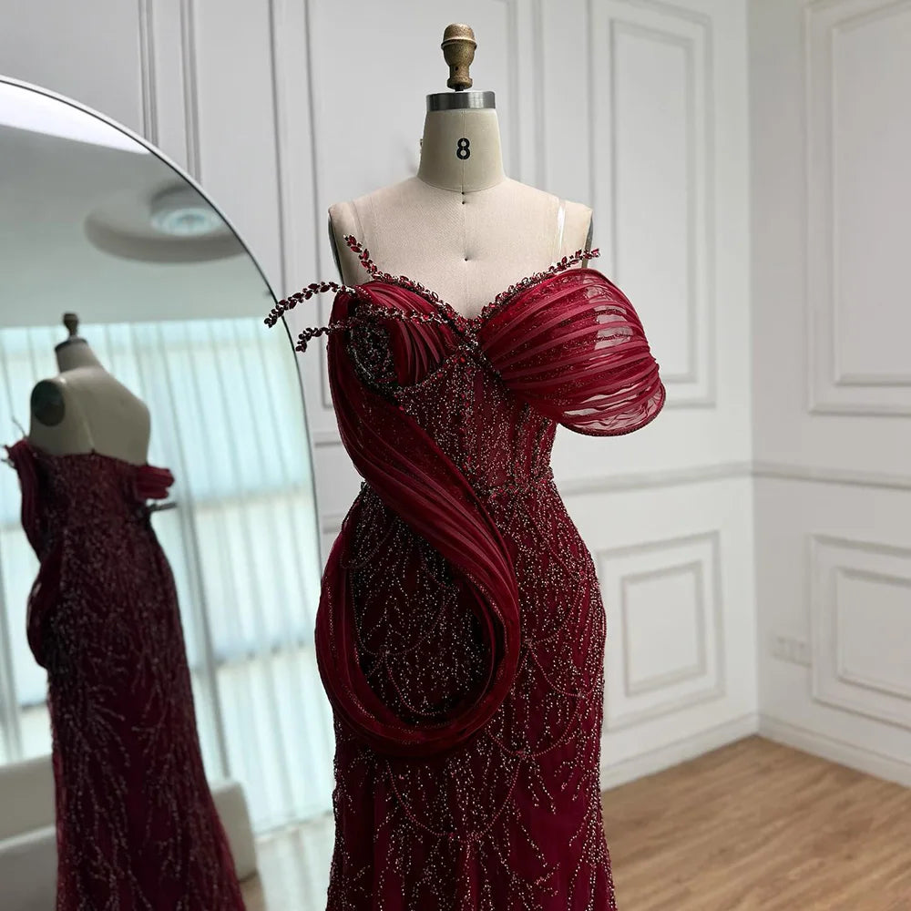 Pink One-Shoulder Luxury Beaded Cut Out Mermaid Evening Dress LA72455 - SERENE HILL