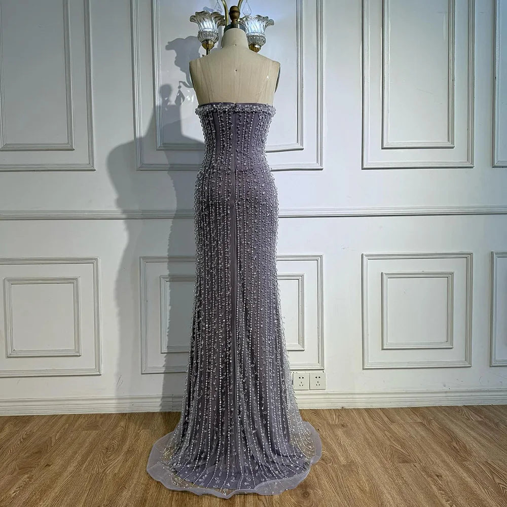 Elegant Crystal Beaded Lilac Mermaid Evening Gown LA72950 - SERENE HILL