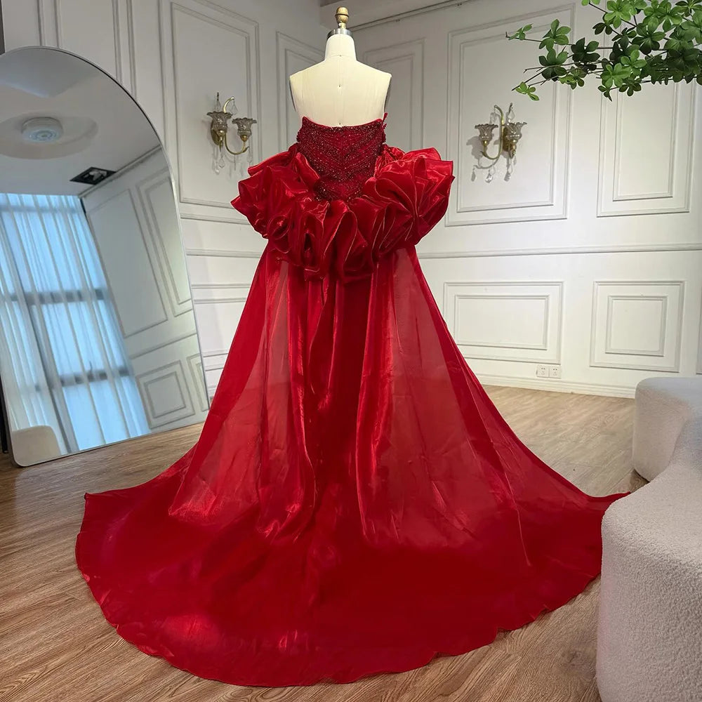 Luxury Designer Red Beaded Mermaid Evening Dress with Cape LA72896 - SERENE HILL