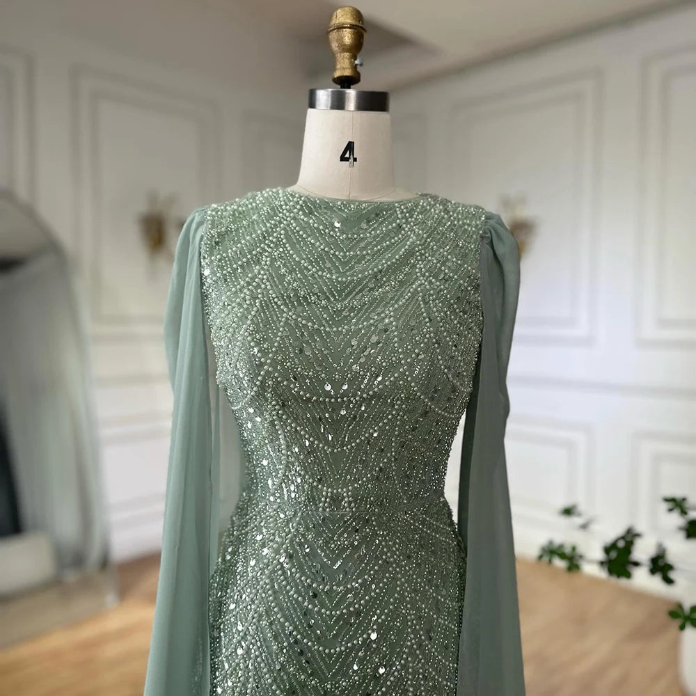 Luxury Beaded Gown With Cape Sleeves LA72160A - SERENE HILL