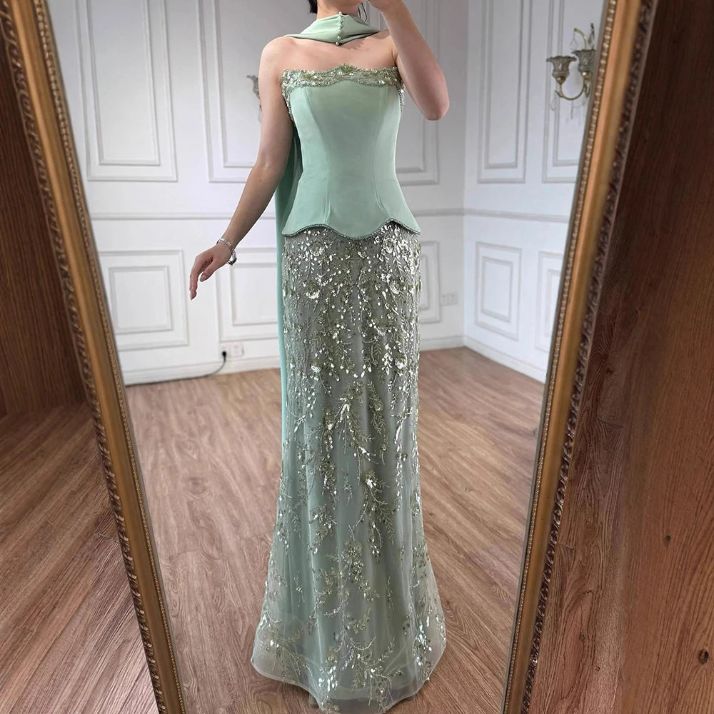 Luxury Sage Green Beaded Mermaid Evening Dress LA73050C - SERENE HILL