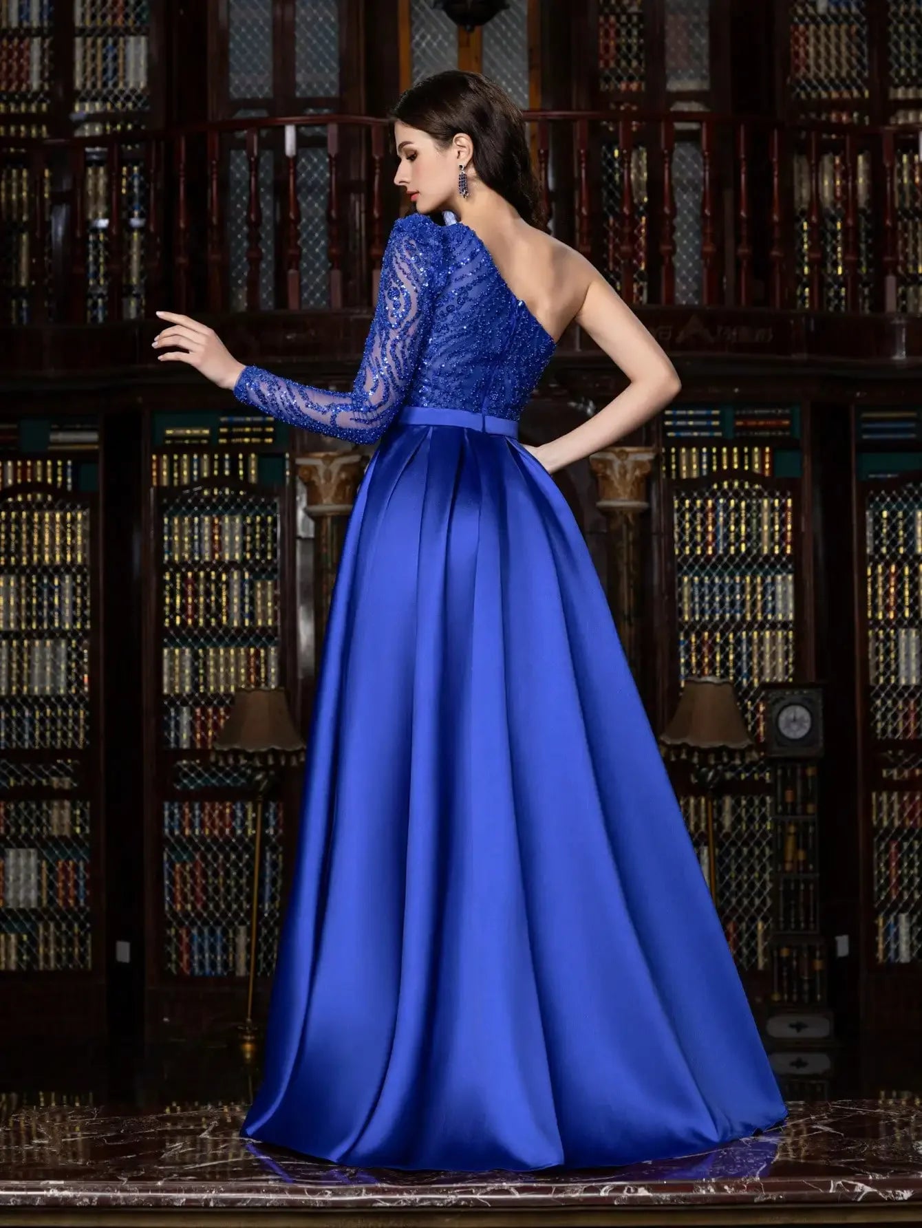 Satin Blue A-Line One-Shoulder Elegant Evening Dress LA73278 - SERENE HILL