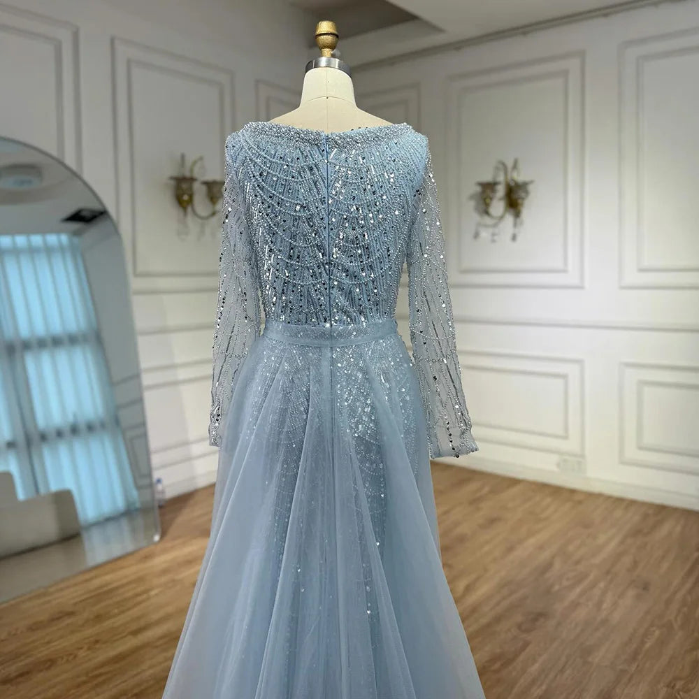 Blue Square Evening Dress With Long Sleeve Plus Size LA72032N - SERENE HILL