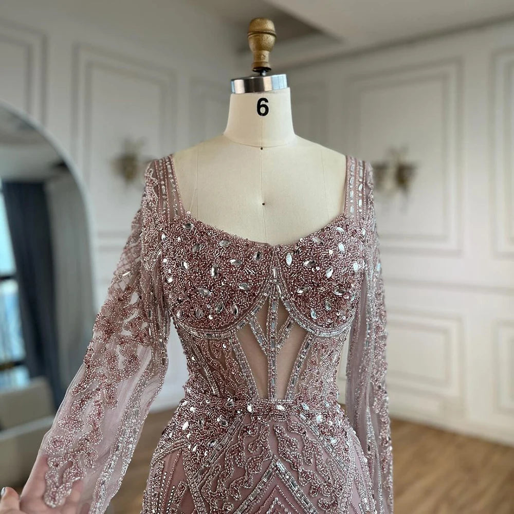 Luxury Dubai Beaded Evening Dress With Long Sleeve LA72518 - SERENE HILL