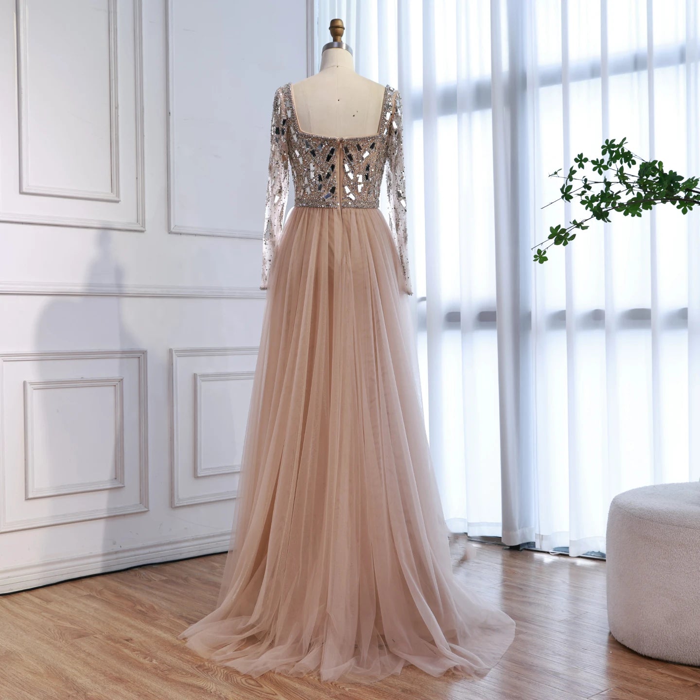 Luxury Arabic Nude Long Sleeve Mermaid Evening Dress LA73113A - SERENE HILL