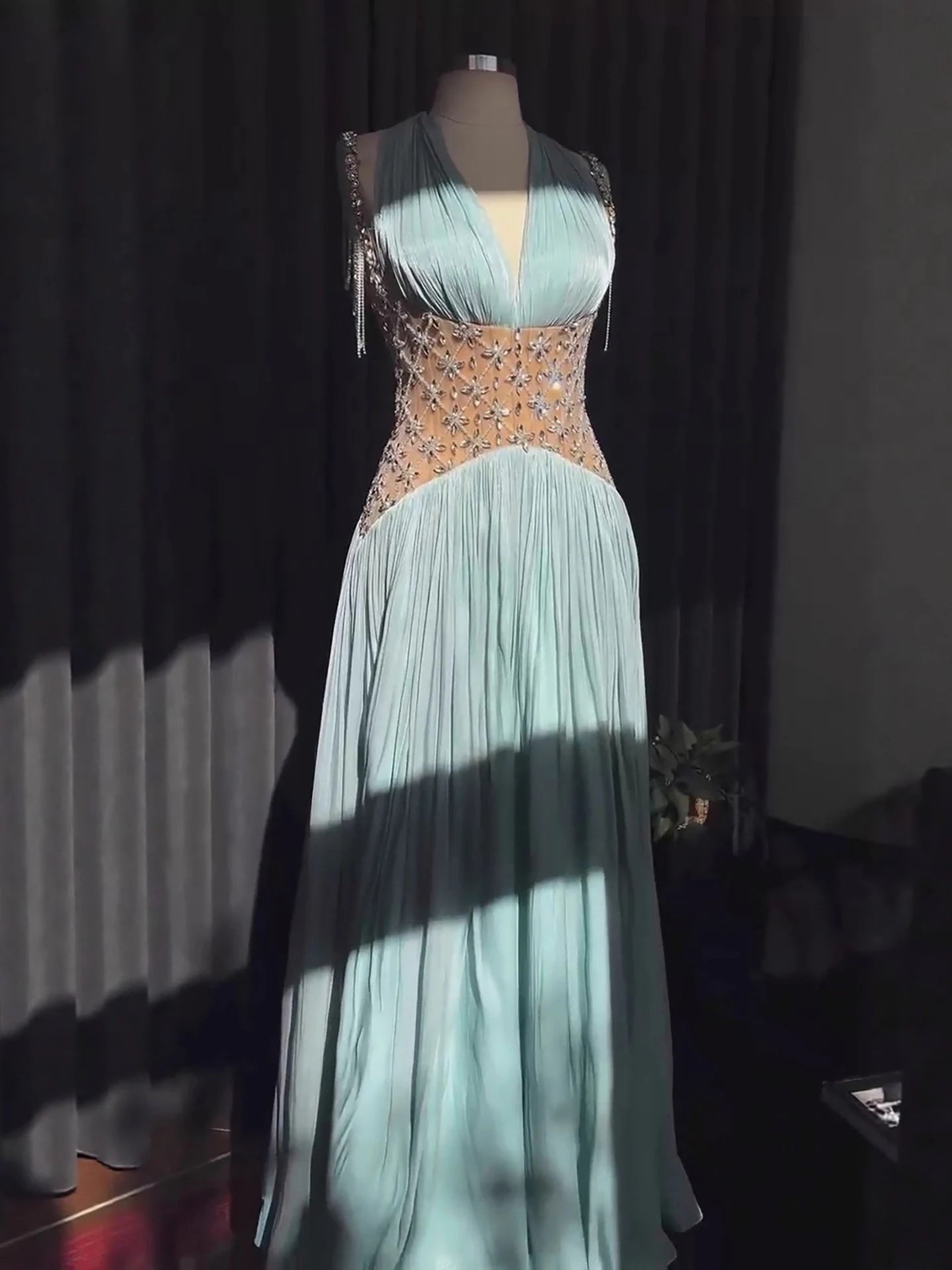 Luxury Turquoise Crystal Beaded A-Line Evening Dress LA73421 - SERENE HILL