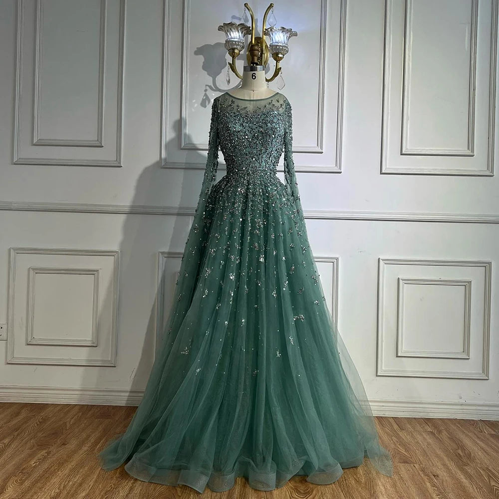 Luxury Beaded Evening Dress With Cape Sleeves LA72965 - SERENE HILL