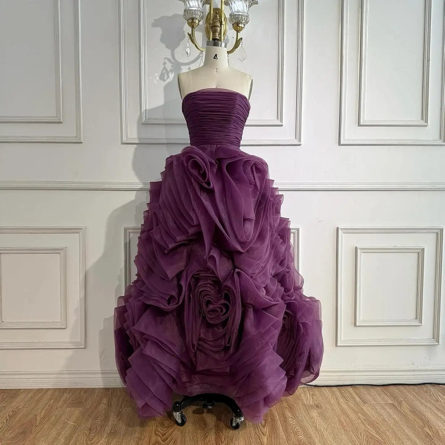 Luxury Purple 3D Rose Flower Strapless Princess Evening Dress LA73176 - SERENE HILL