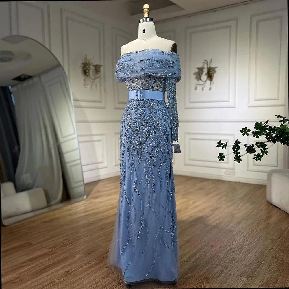 Serene Hill Arabic Nude Mermaid One Shoulder Beaded Luxury Dubai Evening Dresses Gowns For Women Wedding Party 2025 LA72161 - SERENE HILL