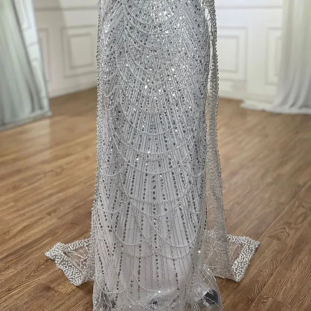 Luxury Beaded Gown With Cape Sleeves LA72160A - SERENE HILL