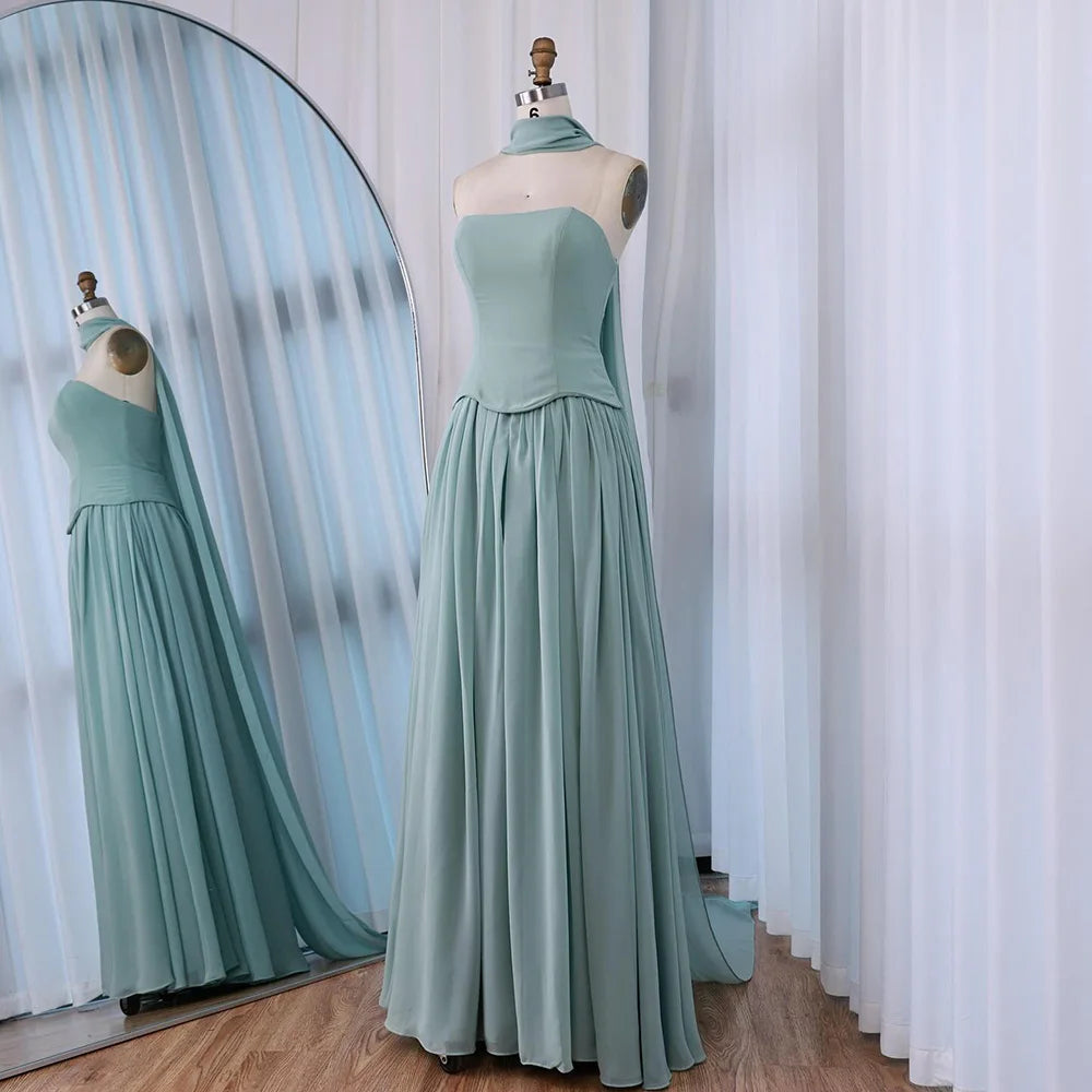 Elegant Turquoise Chiffon A-Line Evening Dress LA73012 - SERENE HILL