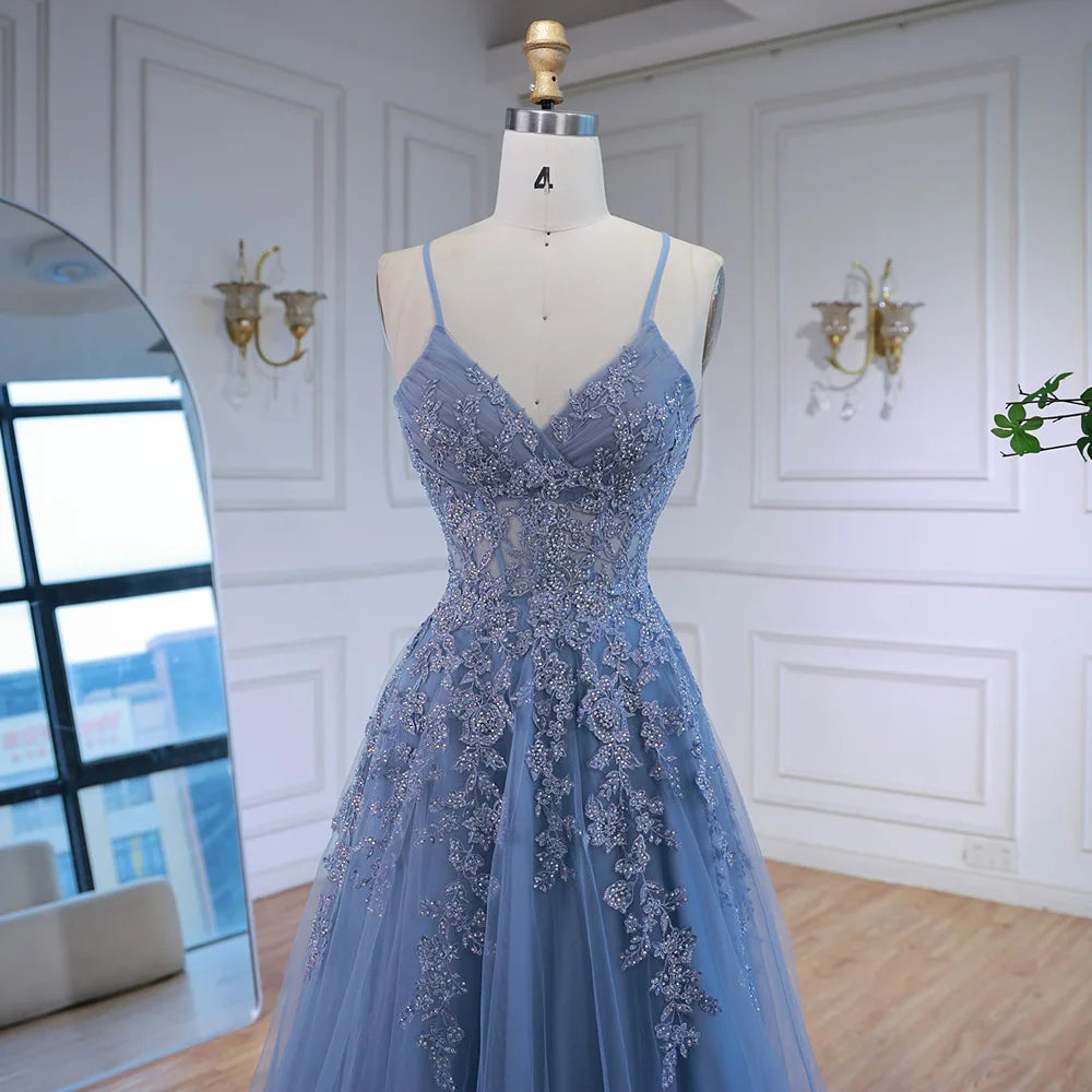 Luxury Pink Tulle A Line Prom Dress with Appliques LA73009 - SERENE HILL