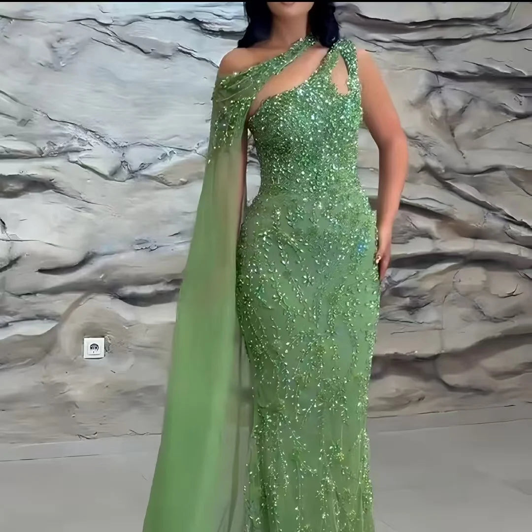 Luxury Green Beaded A-Line Evening Dress LA73424 - SERENE HILL