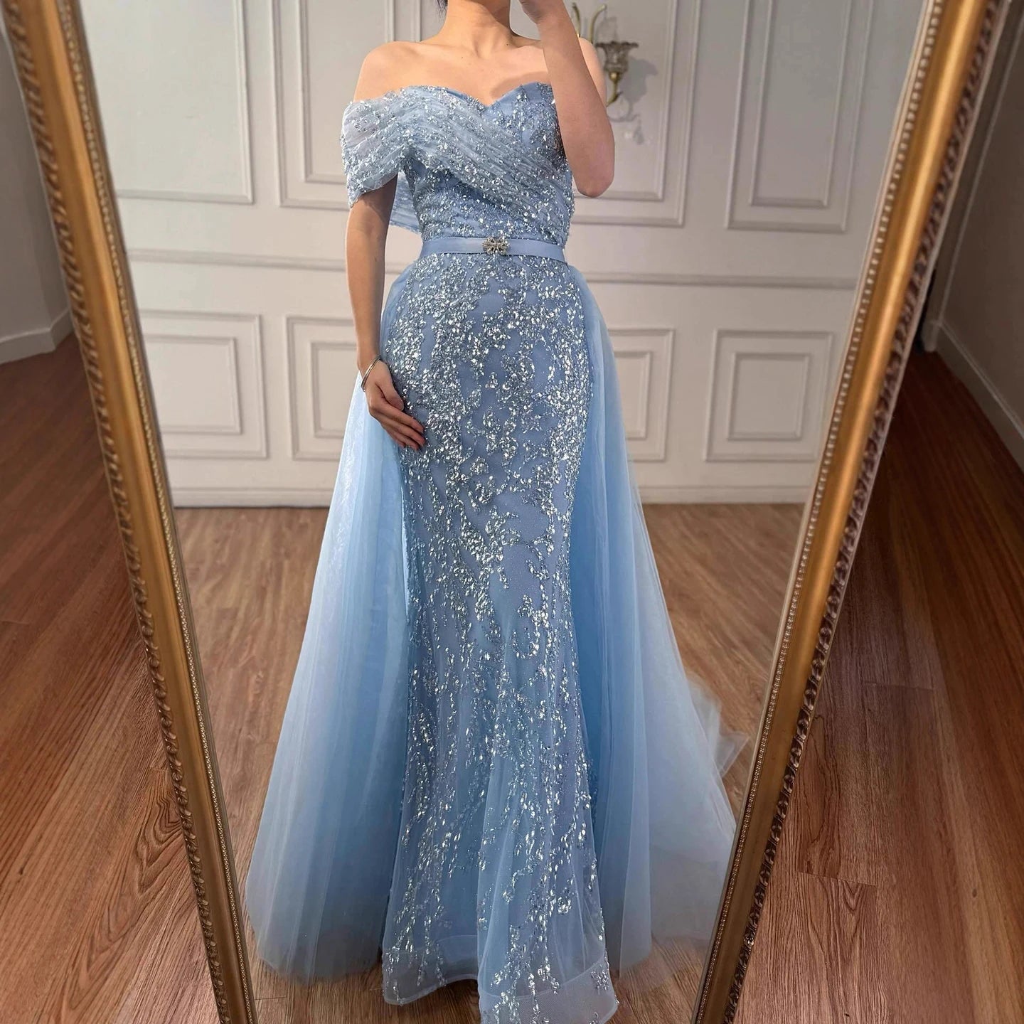 Luxury Arabic Blue One Shoulder Mermaid Evening Dress LA73378A - SERENE HILL