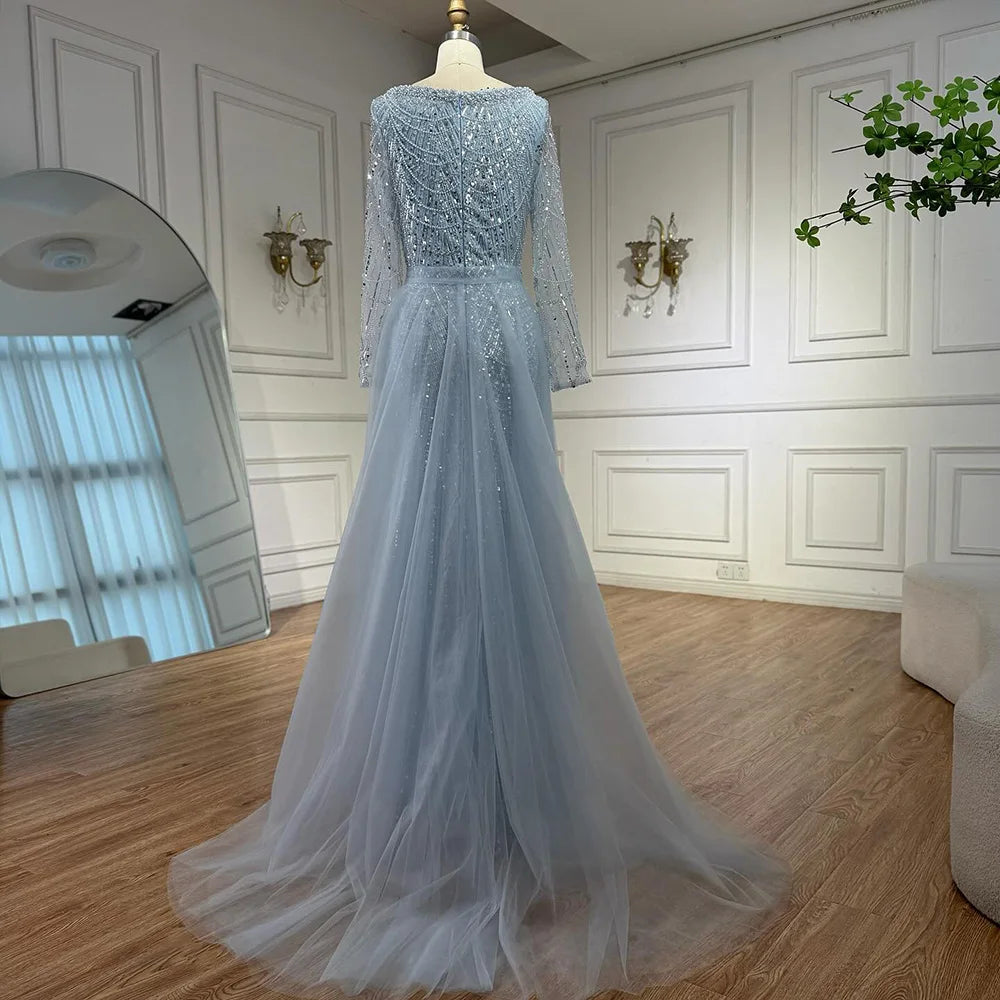 Blue Square Evening Dress With Long Sleeve Plus Size LA72032N - SERENE HILL