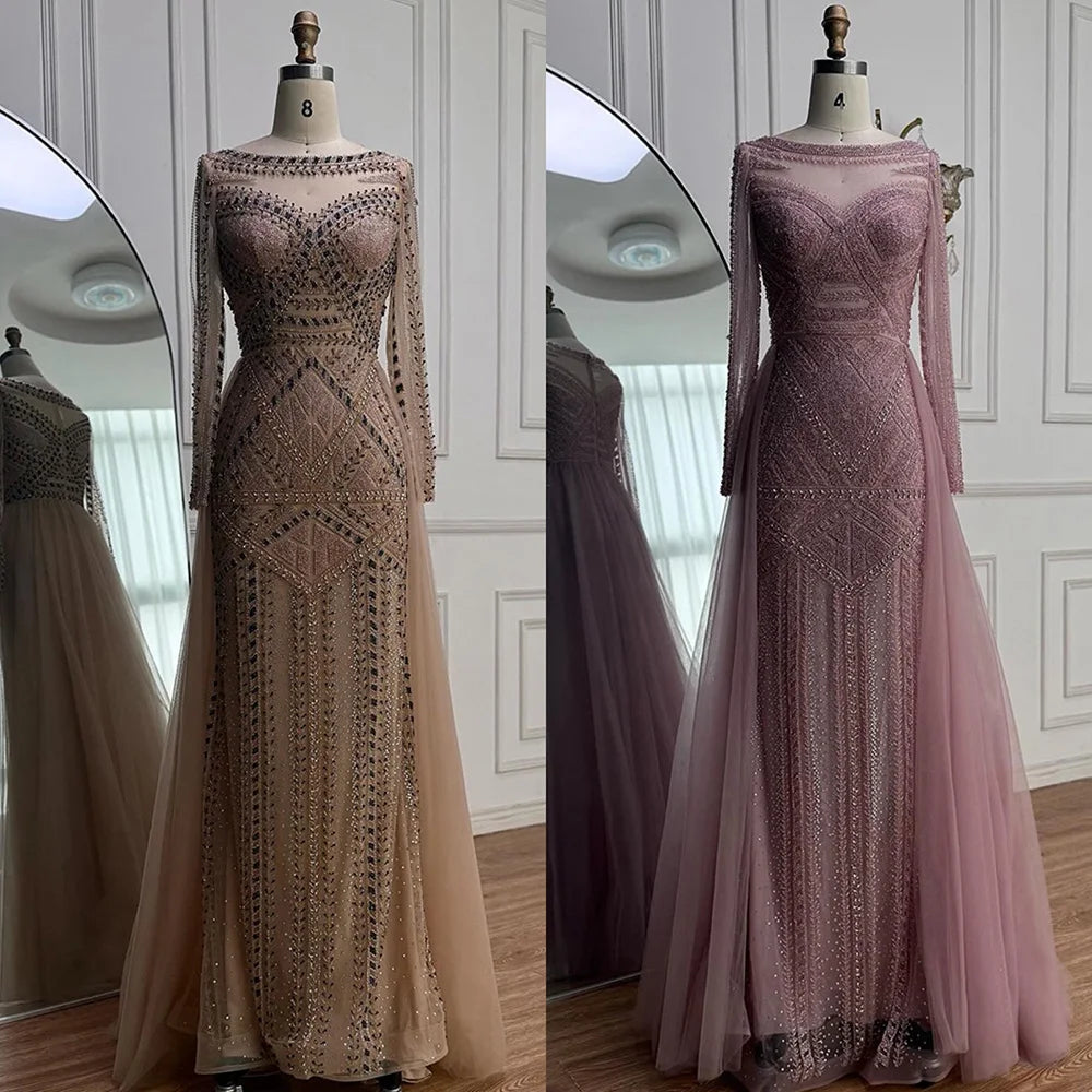 Luxury Dubai Nude Evening Dress With Long Sleeves LA72967 - SERENE HILL