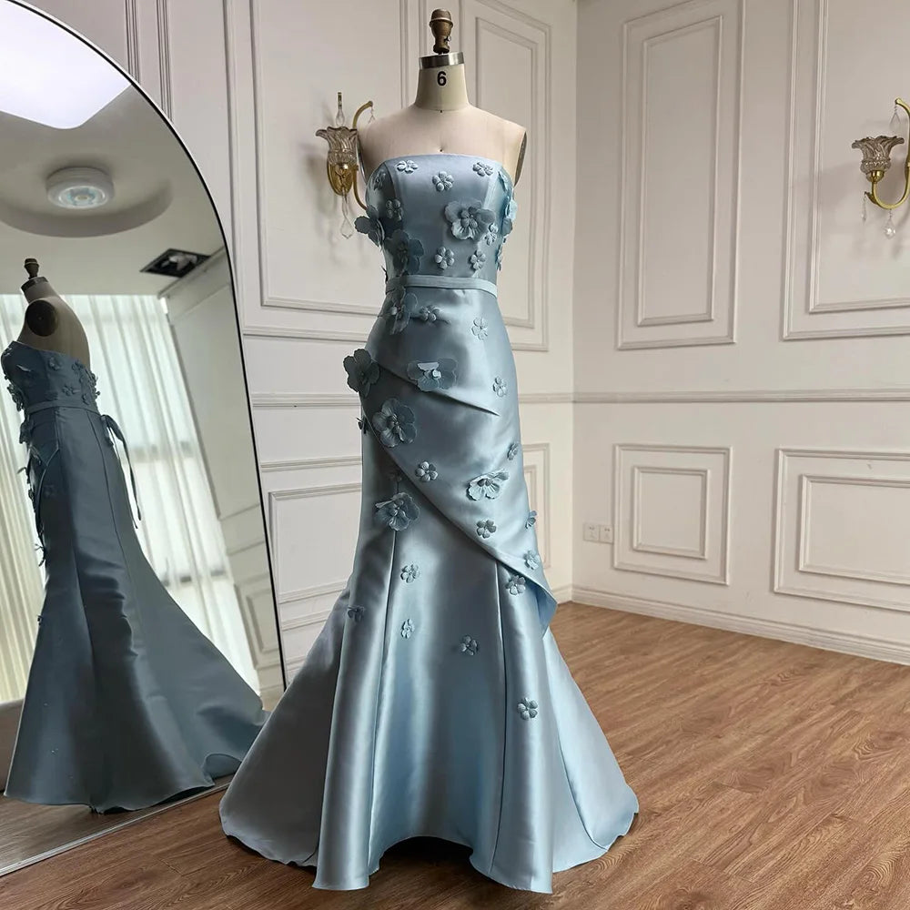 Luxury Dubai Saudi Pink Ruched Appliques Satin Mermaid Evening Dress Gown Lace-Up Back for Formal Occasion LA72740 - SERENE HILL