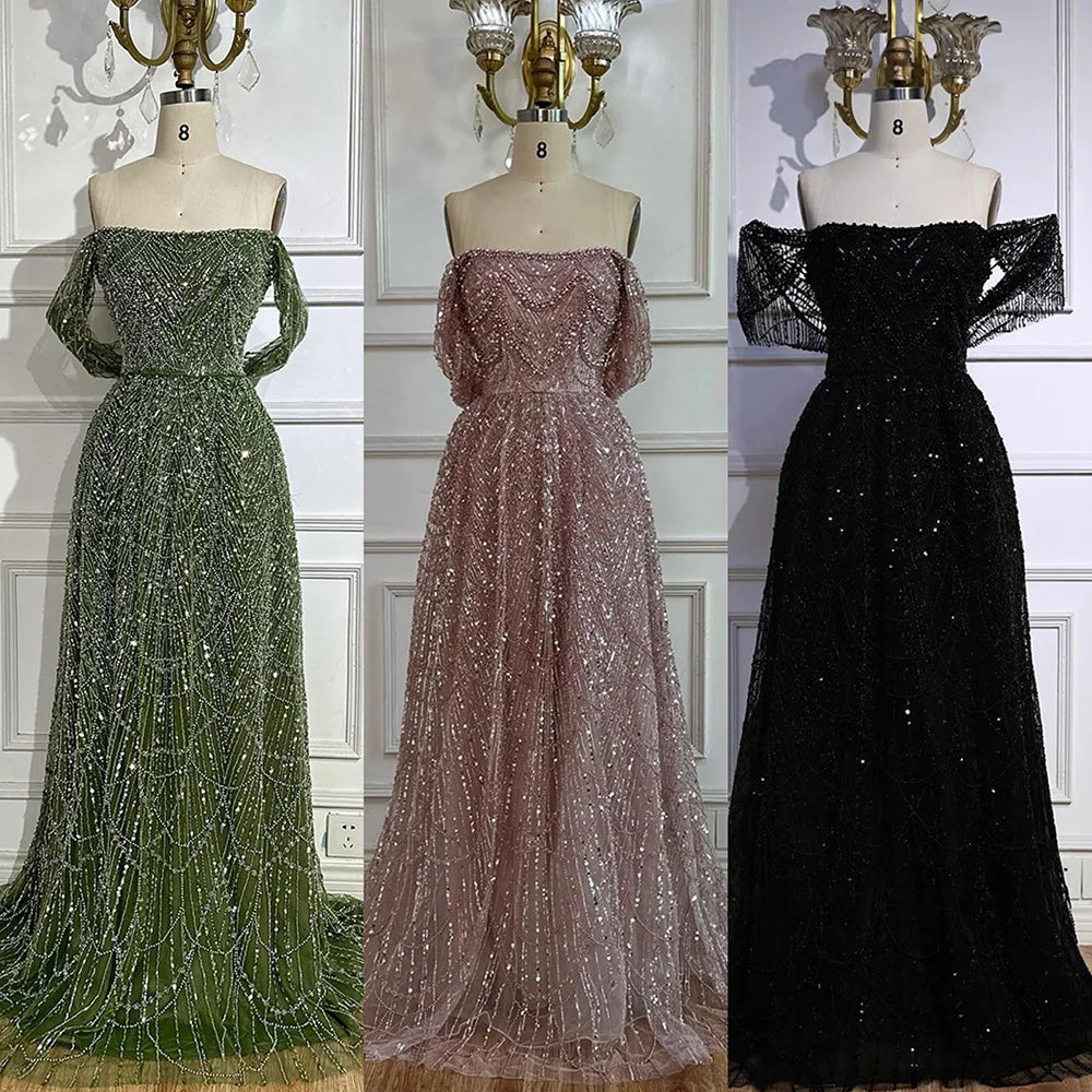 Luxury Nude A-Line Evening Gown with Pearl Beading LA72738A - SERENE HILL
