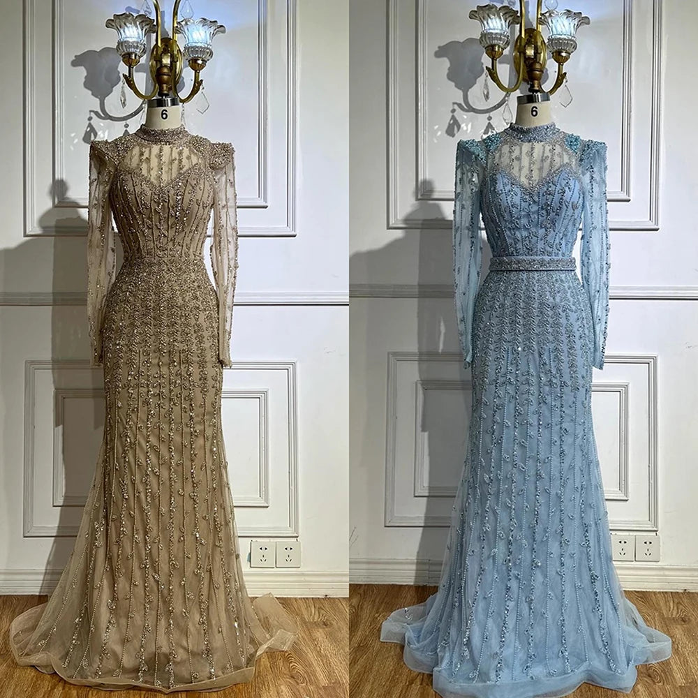 Modest Caramel Mermaid Evening Dress With Long Sleeve LA72826A - SERENE HILL