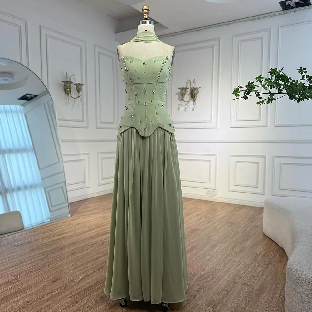 Classy Sage Green A-Line Chiffon Evening Dress LA73073 - SERENE HILL