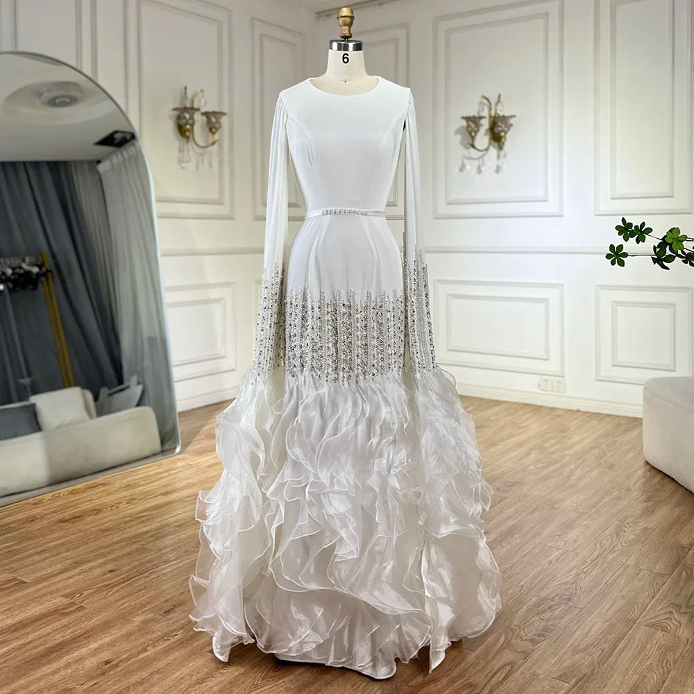 Luxury Mermaid Nude Evening Dresses with Cape Sleeves LA72317A - SERENE HILL