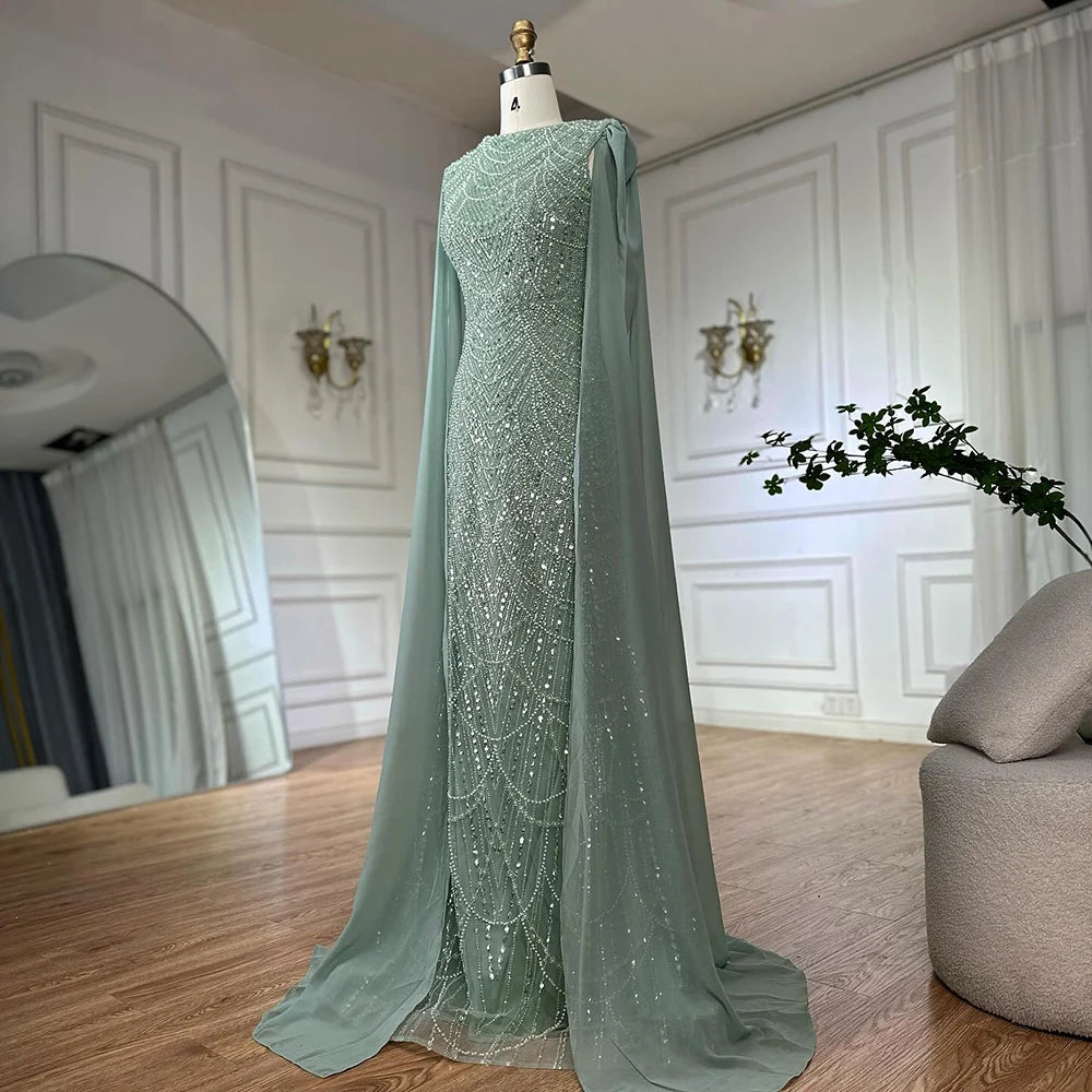 Luxury Beaded Gown With Cape Sleeves LA72160A - SERENE HILL