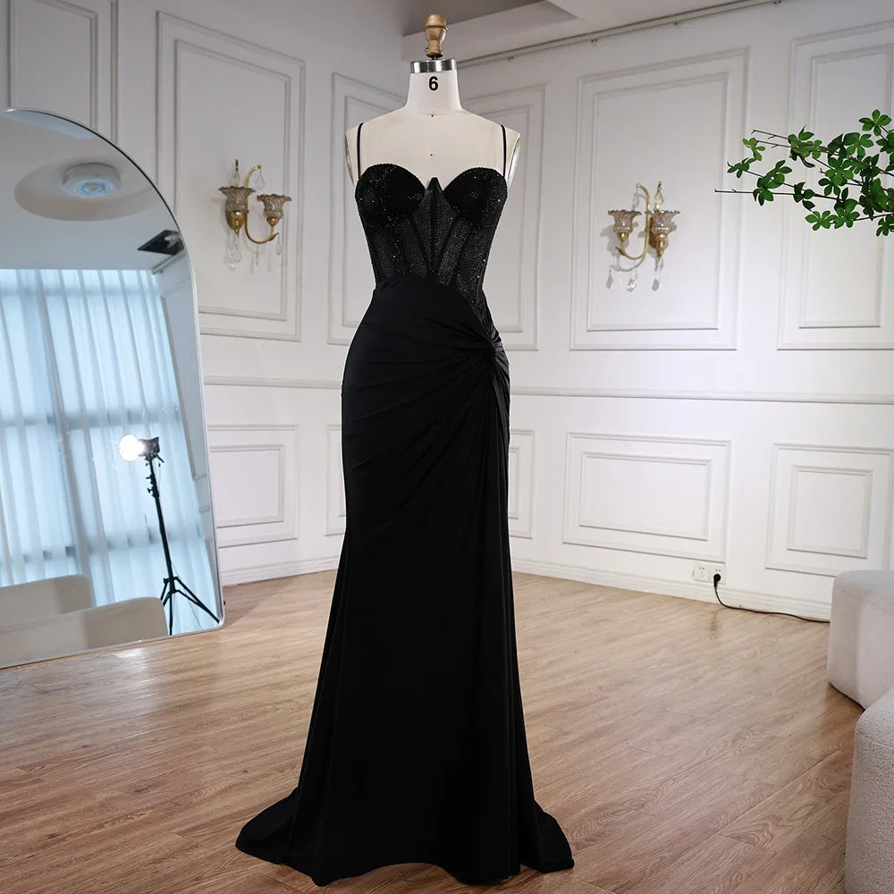 Black Beaded Classy Prom Dress with Spaghetti Straps LA73039 - SERENE HILL