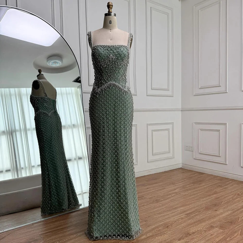 Luxury Silver Mermaid Evening Dress with Designed Stones LA72919 - SERENE HILL