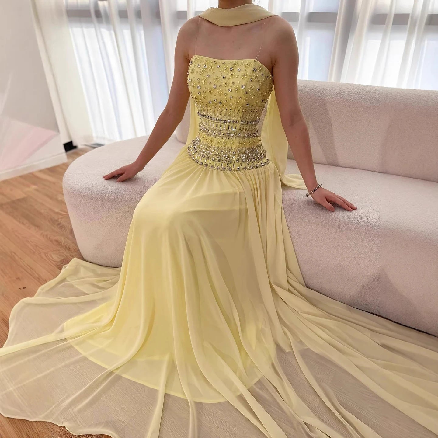 Lilac Beaded A Line Arabic Evening Dress LA73044 - SERENE HILL
