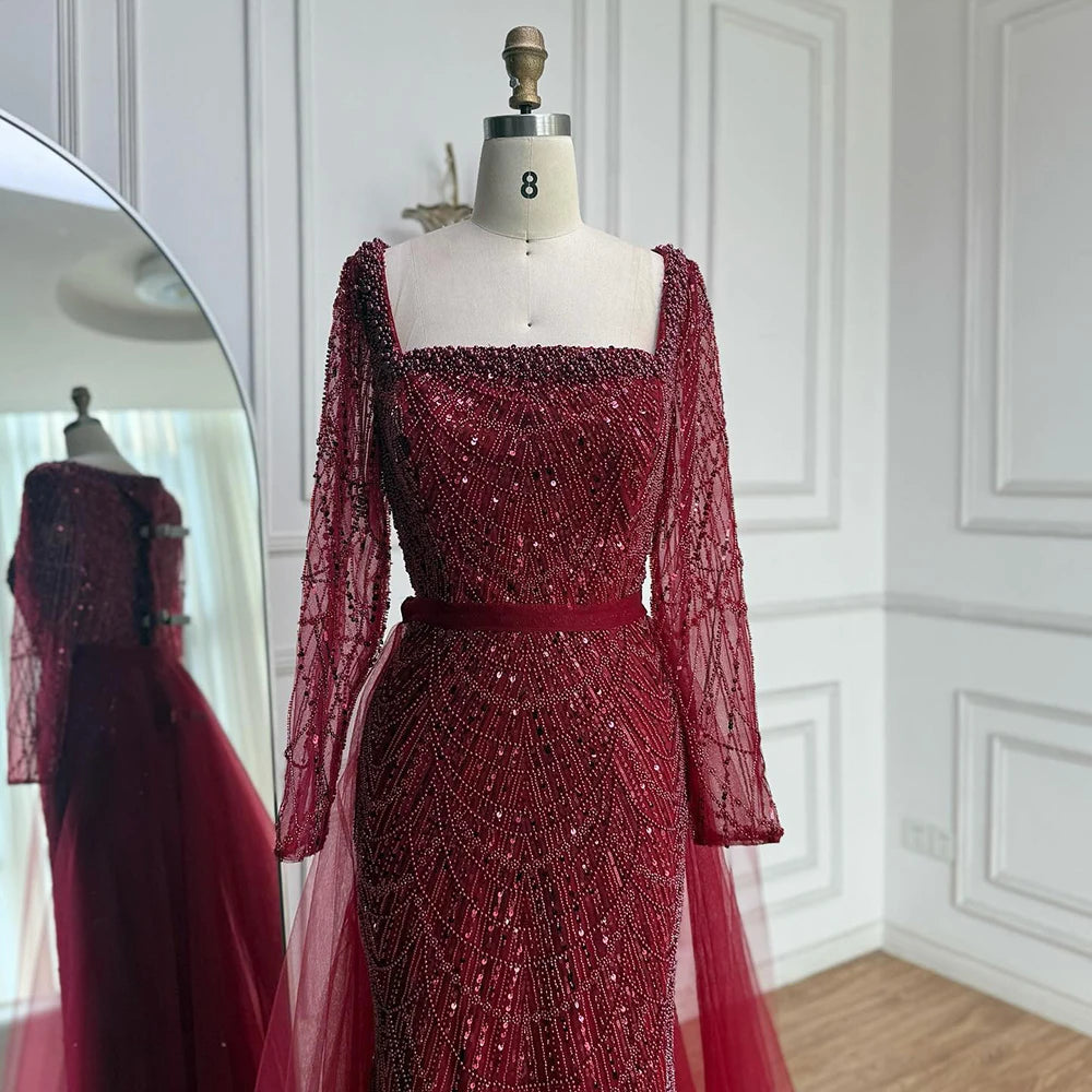 Blue Square Evening Dress With Long Sleeve Plus Size LA72032N - SERENE HILL