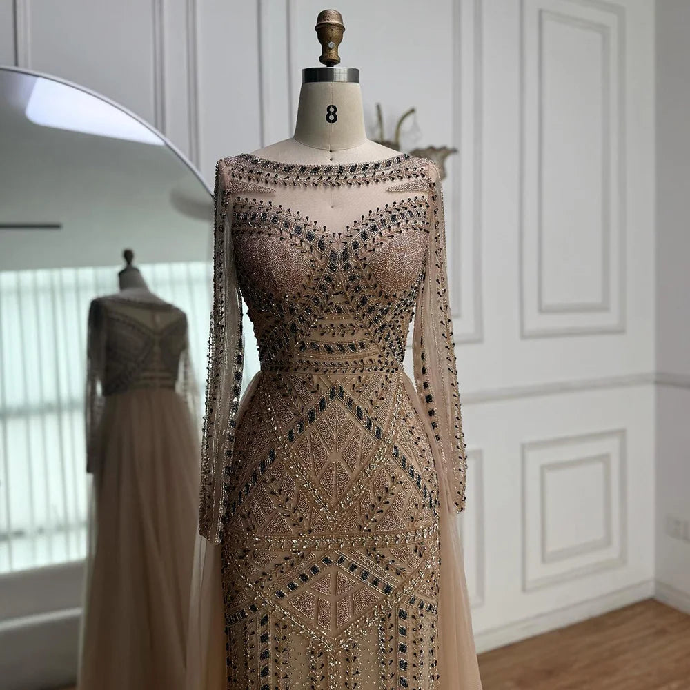 Luxury Dubai Nude Evening Dress With Long Sleeves LA72967 - SERENE HILL
