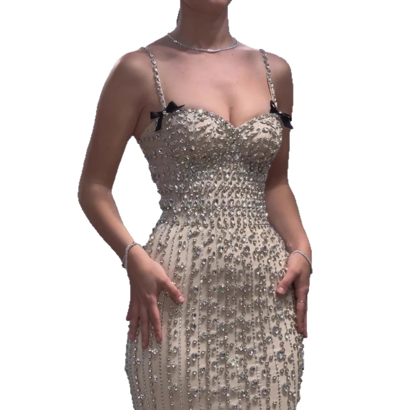 Luxury Nude Luxury Crystal Beaded Evening Dress LA73352 - SERENE HILL