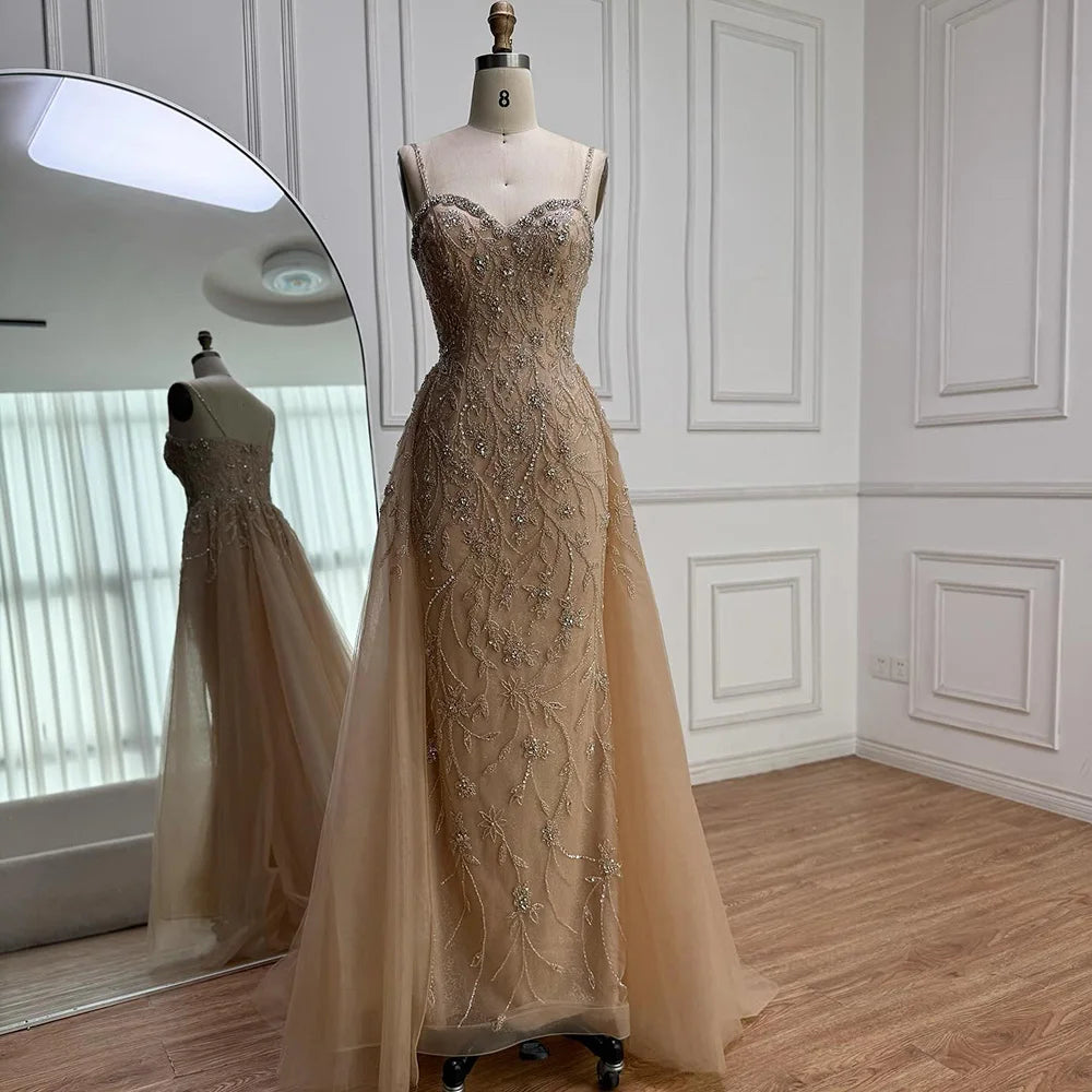 Luxury Nude Beaded Evening Dress with Overskirt 2025 LA73121 - SERENE HILL