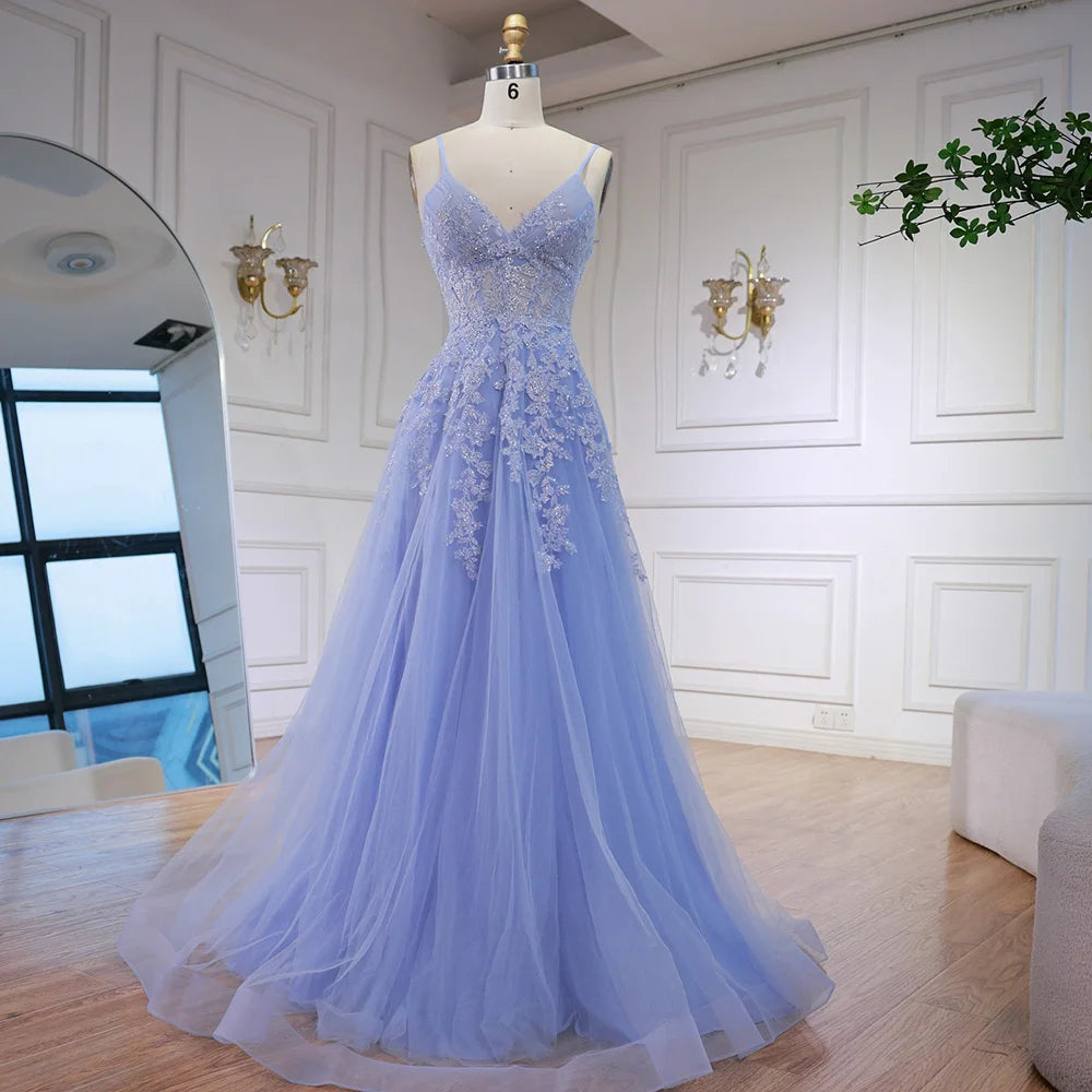 Luxury Pink Tulle A Line Prom Dress with Appliques LA73009 - SERENE HILL