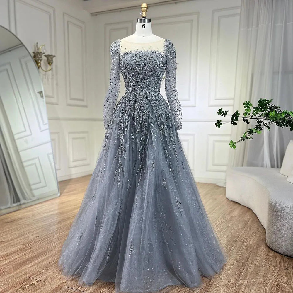 Luxury Dusty Pink Long Sleeves A-Line Evening Dress LA71915 - SERENE HILL