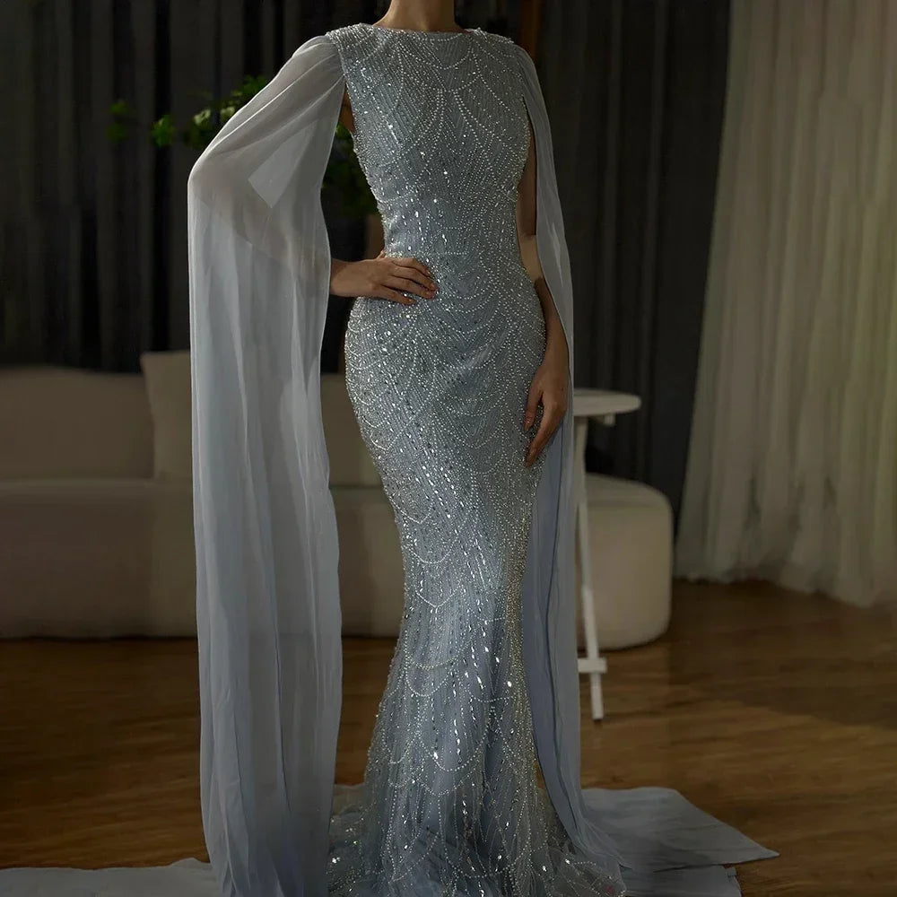Luxury Beaded Gown With Cape Sleeves LA72160A - SERENE HILL