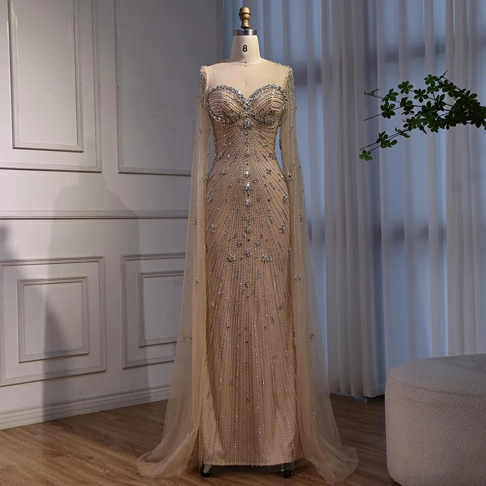 Luxury Green Beaded Mermaid Dress with Cape Sleeves LA73115 - SERENE HILL