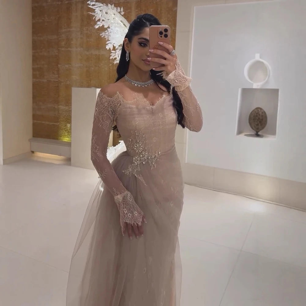 Luxury Light Pink Mermaid Lace Beaded Evening Dress LA72910 - blush Pink / 8 Luxury Light Pink Mermaid Lace Beaded Evening Dress LA72910 - blush Pink / 8