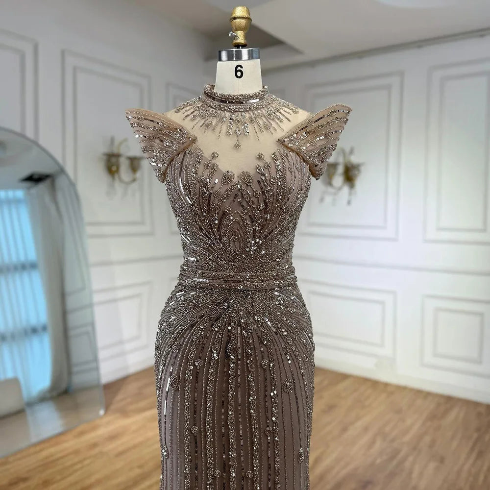 Luxury Caramel Mermaid Beaded Evening Dress LA73082 - SERENE HILL