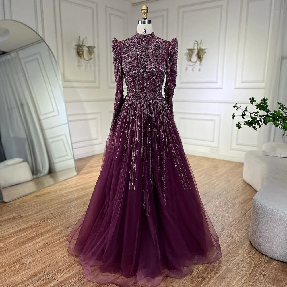 Serene Hill Dubai Arabic Designer Luxury Sage Green A Line Beaded Evening Dresses Gowns For Women Wedding Party 2025 LA72342 - SERENE HILL