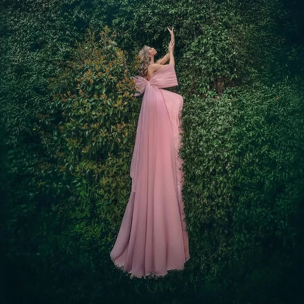 Luxury Designer Pink Mermaid Evening Dress with Big Bow LA73061 - SERENE HILL