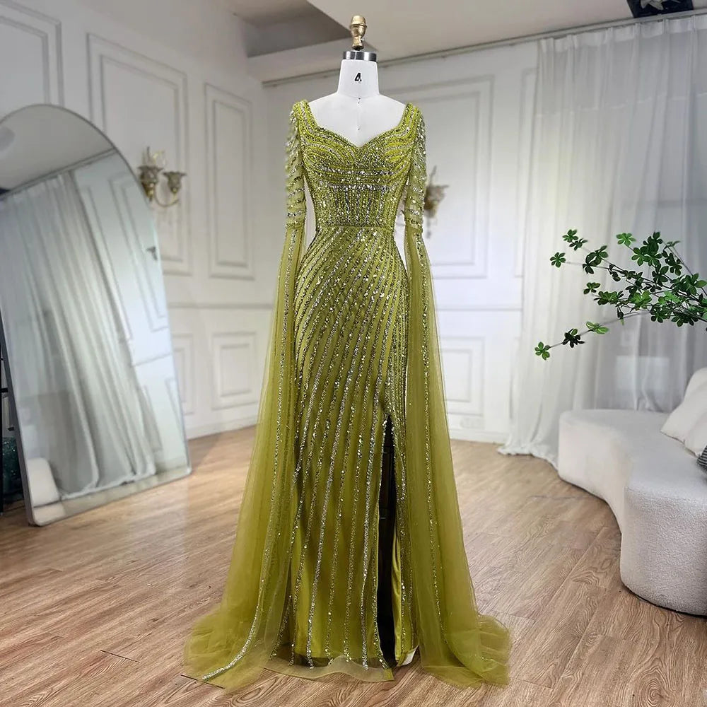 Blue Sweetheart Beaded Long Sleeves Mermaid Evening Gown LA72314 - SERENE HILL