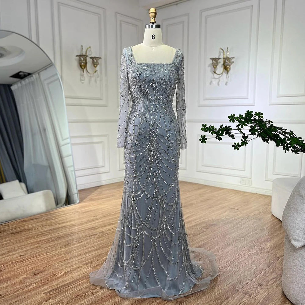 Luxury Dubai Green Mermaid Evening Dress Long Sleeves LA72242 - SERENE HILL
