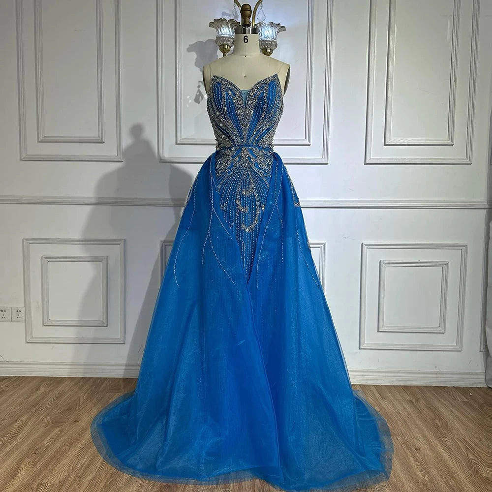 Luxury Turquoise Mermaid Evening Dress with Overskirt LA72880 - SERENE HILL