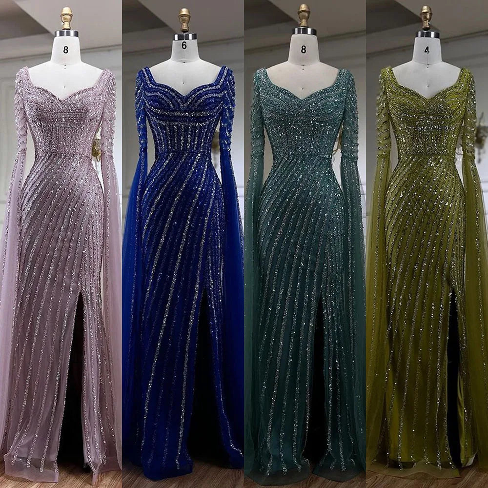 Blue Sweetheart Beaded Long Sleeves Mermaid Evening Gown LA72314 - SERENE HILL